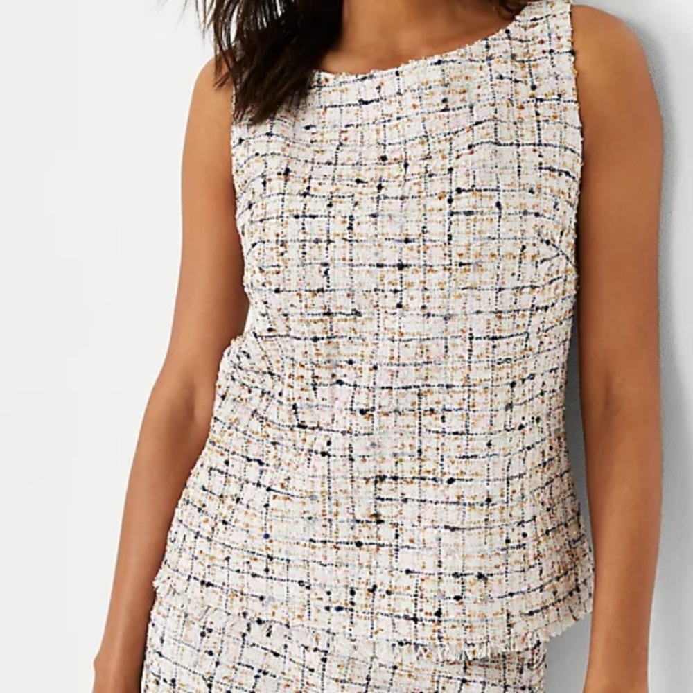 Chic Multi-colored Tweed Boatneck Sleeveless Shell Top